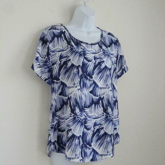 New HUGO BOSS Blue Multi Print Silk Zalinda Short Sleeve Blouse Top 42/6 - Picture 2 of 5